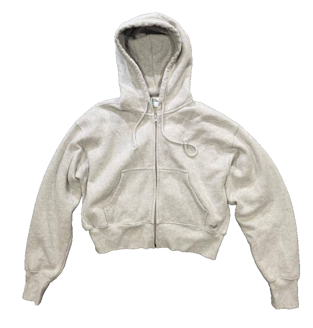 Tna Cozy Fleece Hoodie Womens Cropped Gray Y2K Zip Sweatshirt Warm XS A010560
